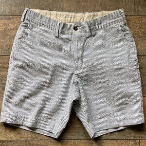 Bills Khakis 100% Cotton Seersucker Blue & White Stripe Shorts; Made in USA